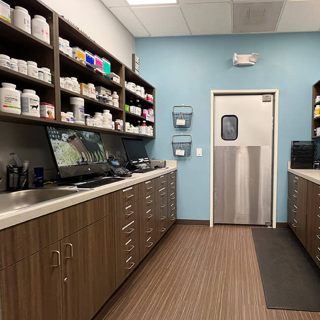 Shelves in a pharmacy